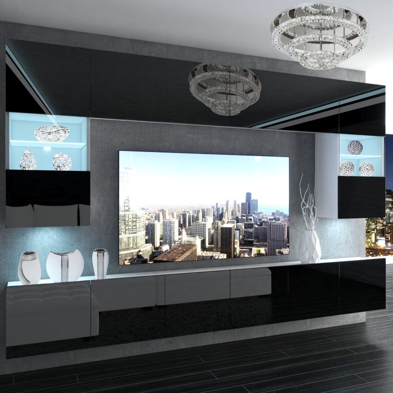 Mobila sufragerie Belini Premium Full Version negru lucios + iluminare LED NEX 1/0/W/B/0/0/PP