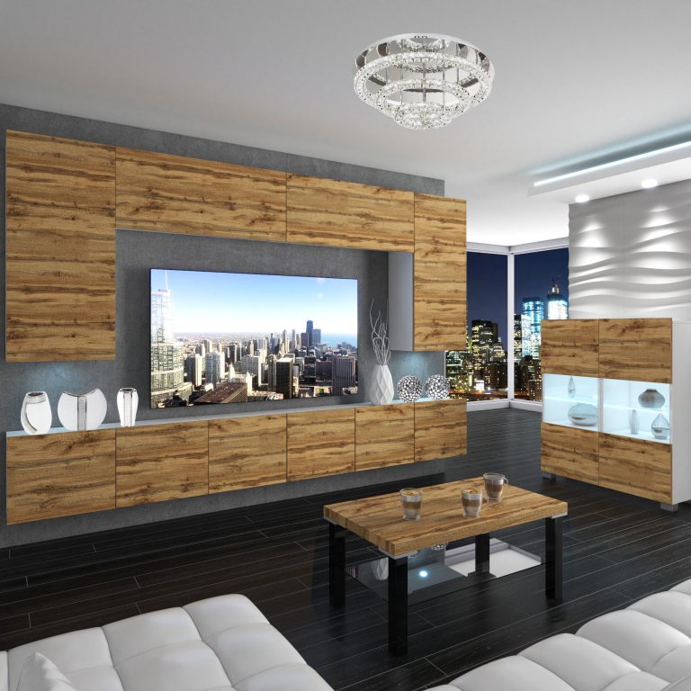 Set mobila sufragerie Belini Premium Full Version stejar wotan + iluminare LED NEX 2/0/W/DW/0/0/PP