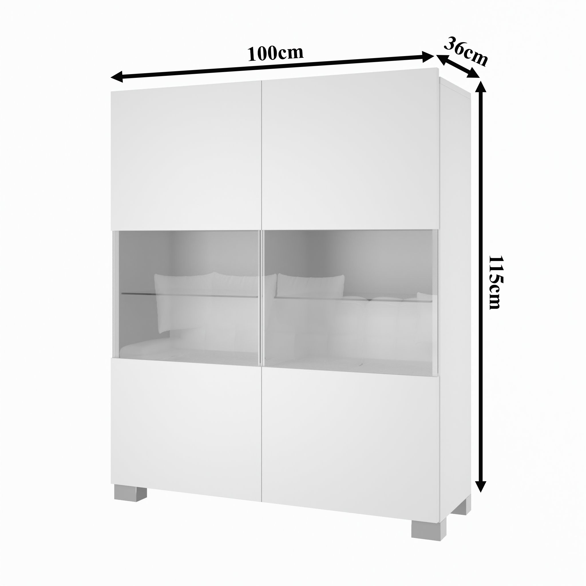 Comodă Belini Premium Full Version negru lucios / stejar wotan + iluminare LED NEX KOM1/1/W/BDW/0/0