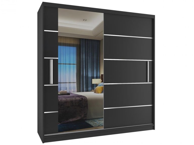 Dressing 158 cm Belini mat negru cu usi glisante si oglinda MBP SZP3/1/B/B/0/AL