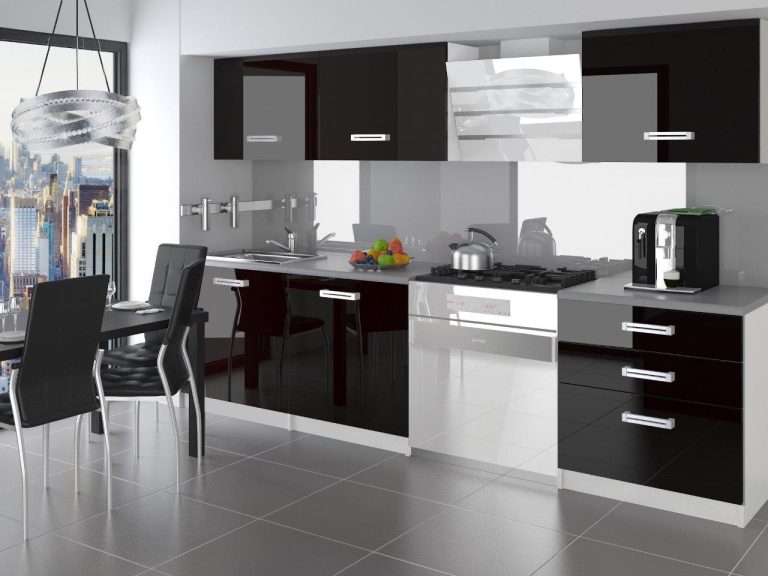 Mobila de bucatarie Belini 180 cm negru lucios fara blat INF NEPTUN/2/WT/B/BB/D