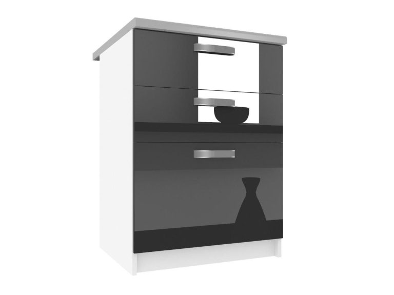 Corp de bucatarie inferior Belini cu sertare 60 cm negru lucios cu blat INF SDSZ60/1/WT/B/0/F
