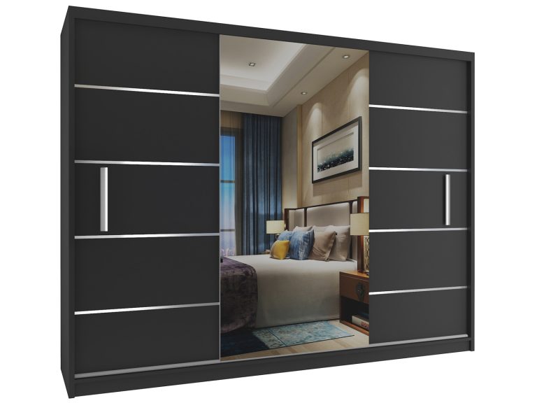 Dressing 232 cm Belini alb mat/negru mat cu usi glisante si oglinda MBP SZP4/2/1B/2B1L/0/AL