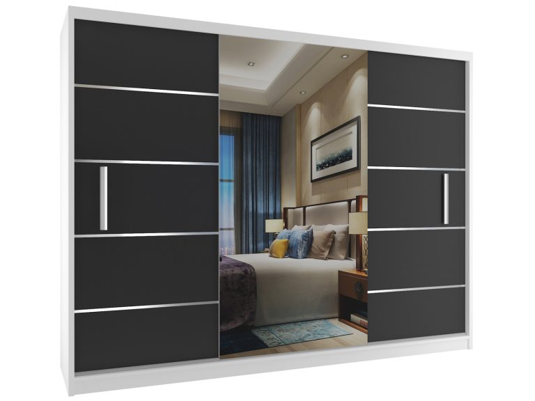 Dressing 232 cm Belini cu usi glisante si oglinda alb mat / negru mat MBP SZP4/2/1W/2B1L/0/AL