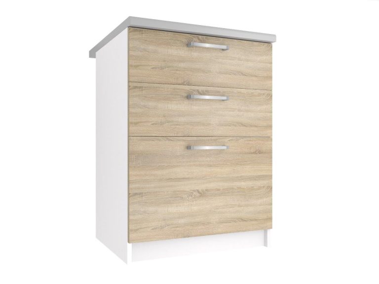 Corp de bucatarie inferior Belini cu sertare 60 cm stejar sonoma cu blat TOR SDSZ60/1/WT/DS/0/P