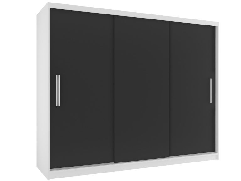 Dressing 232 cm Belini alb mat/negru mat cu usi glisante si oglinda SI SZP4/2/1W/3B/0/AL