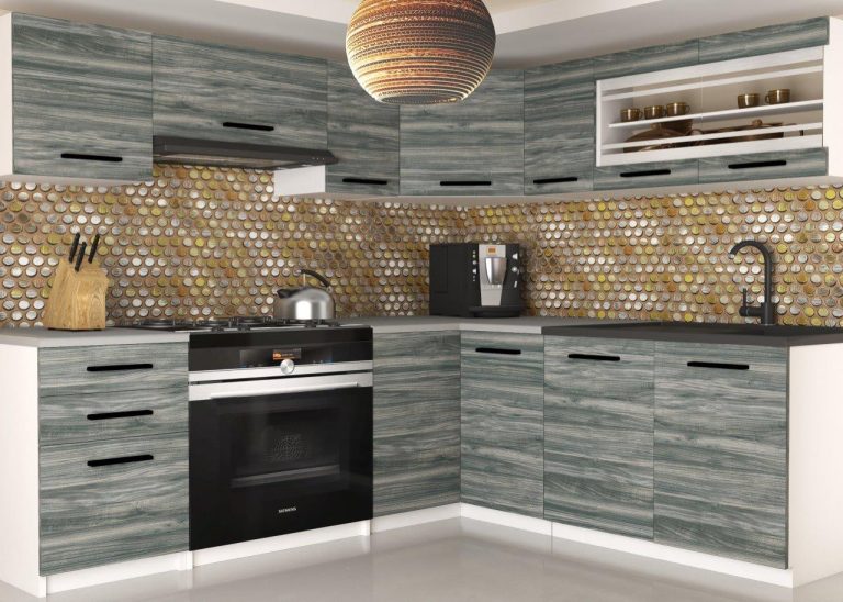 Mobila de bucatarie Belini 360 cm gri antracit Glamour Wood cu blat TOR LIDIA2/4/WT/GW1/0/B1 