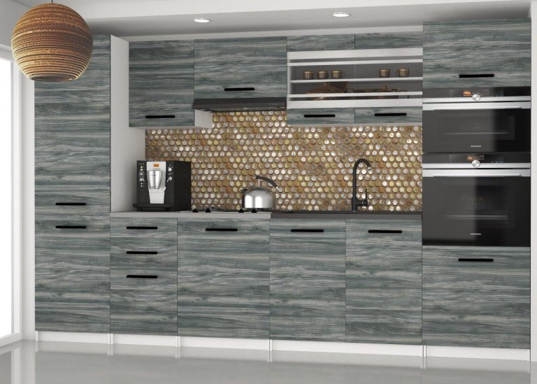 Mobila de bucatarie 300 cm Belini gri antracit Glamour Wood fara blat TOR SYNTKA2/7/WT/GW1/BB/B1