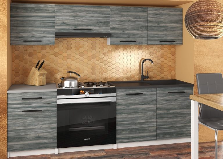 Mobila de bucatarie Belini 180 cm gri antracit Glamour Wood cu blat  TOR SUPERUNIQA2/3/WT/GW1/0/B1 