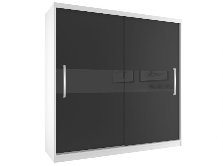 Dressing  200 cm Belini alb mat/negru mat cu usi glisante SI SZP1/2/W/B/B/UU