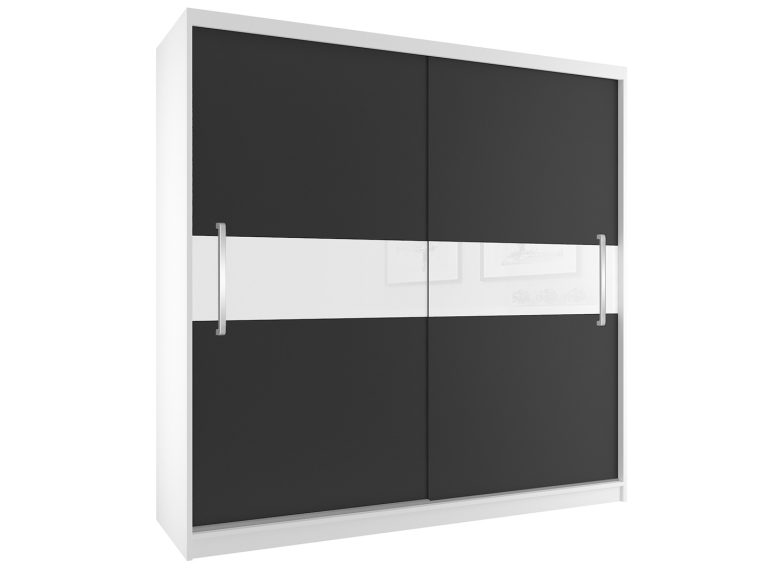 Dressing  200 cm Belini alb mat/negru mat cu usi glisante SI SZP1/2/W/B/W/UU