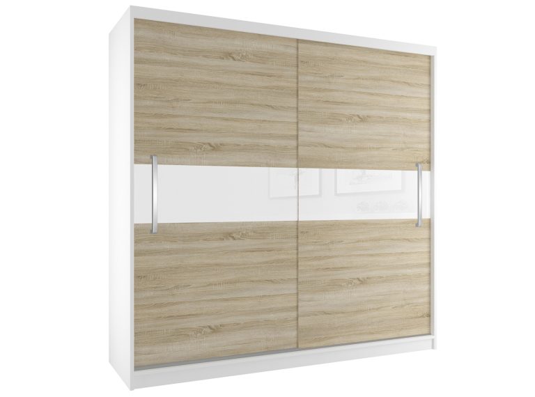 Dressing  200 cm Belini alb mat / stejar sonoma cu usi glisante SI SZP1/2/W/DS/W/UU