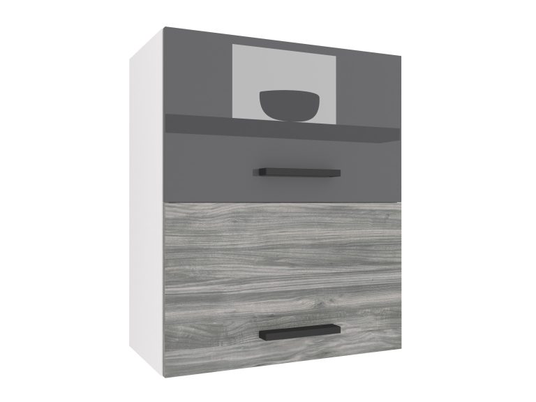 Corp de bucătărie Belini superior 60 cm gri lucios / gri antracit Glamour Wood  INF SGP2-60/1/WT/SDW/0/B1