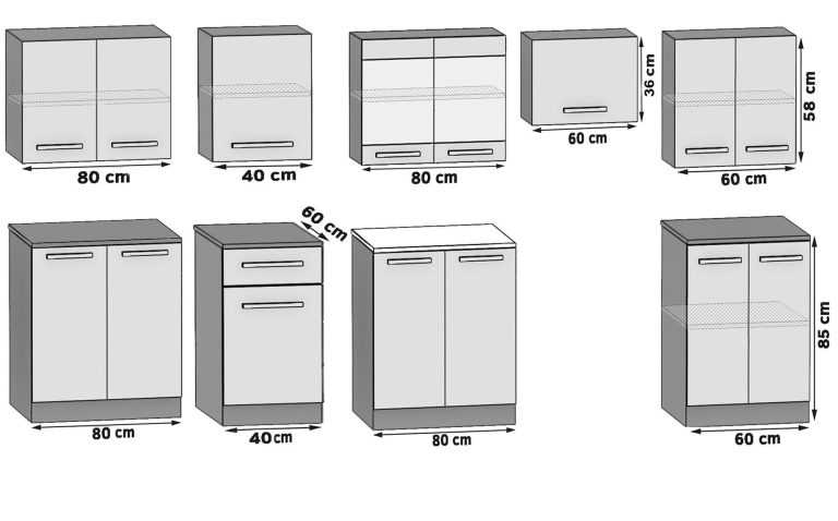 Mobilier de bucătărie de 320 cm, gri antracit-grafit, cu blat. Producător: TOR PRIMO320/4/WT/SR/0/B1