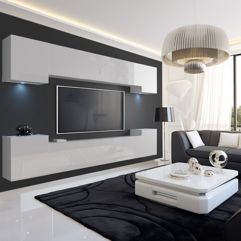 Mobila sufragerie  Belini Premium Full Version alb lucios + iluminare LED  NEX 4/0/W/W/0/0/PP