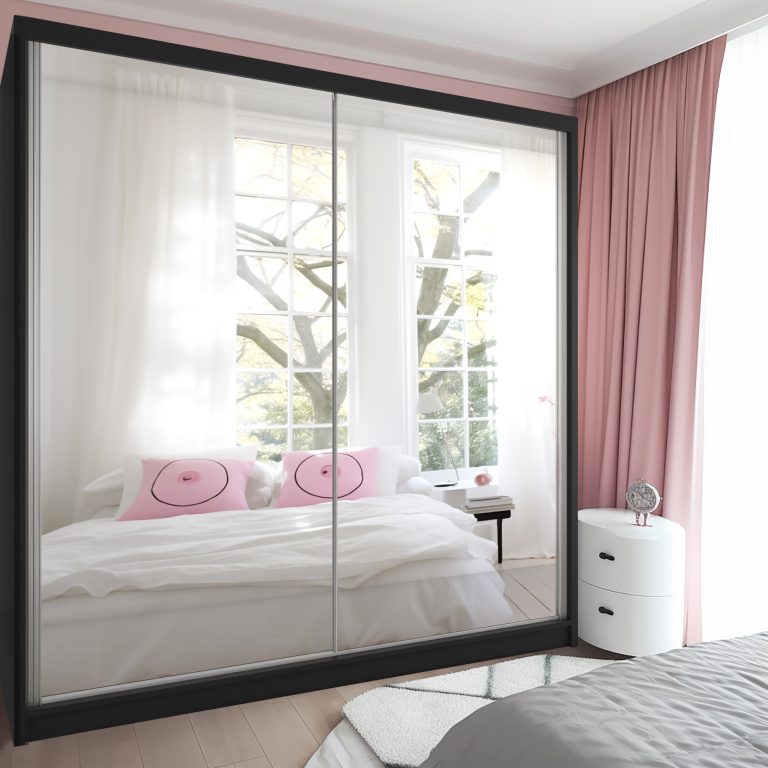 Dressing 200 cm Belini alb lucios mat cu usi glisante si oglinda  M SZP1/2/W/WI/L/HI
