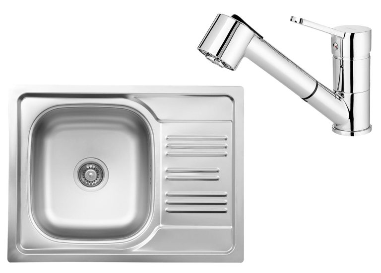 Set chiuveta + baterie din otel cu REDUCERE cu gura de scurgere extensibila  ZEX 011A / BDN 071M 