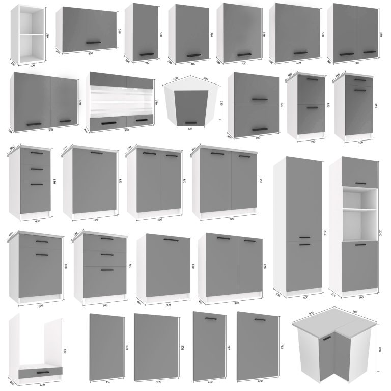 Mobilier de bucătărie de 260 cm, gri antracit-grafit, cu blat. Producător: TOR PRIMO260/3/WT/SR/0/B1