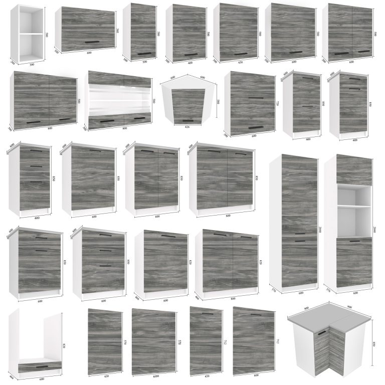 Corp de bucătărie inferior Belini cu sertare 60 cm gri antracit Glamour Wood cu blat TOR SDSZ60/1/WT/GW/0/B1
