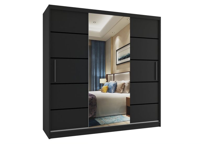 Dressing 200 cm Belini PREMIUM CU SERTARARE si oglinda, gri antracit, grafit MT SZP5/1/B/B/0/KLP