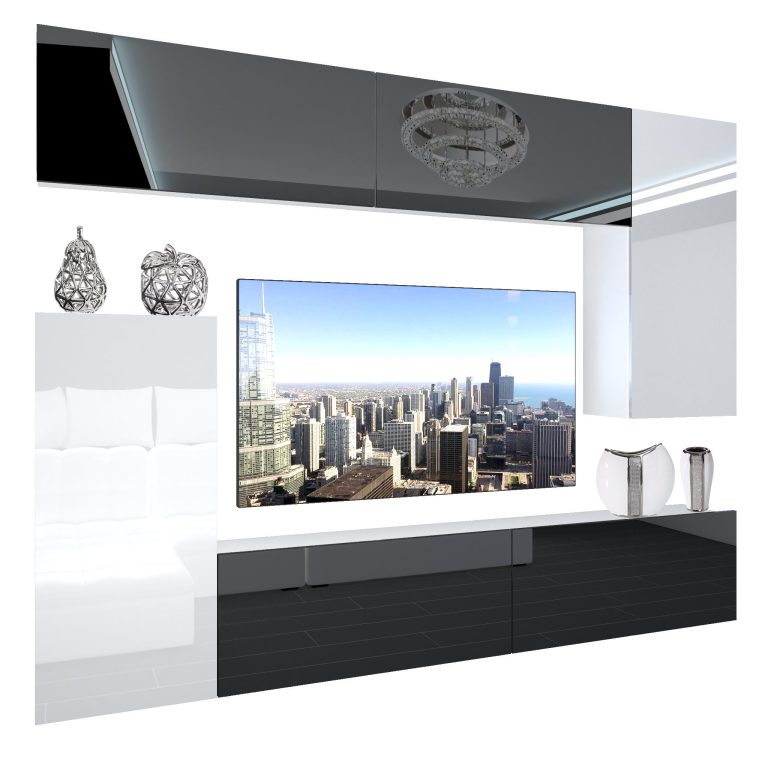 Mobila sufragerie Belini Premium Full Version negru lucios / alb lucios + iluminare LED  NEX 8/0/W/BWWB/0/0/PP
