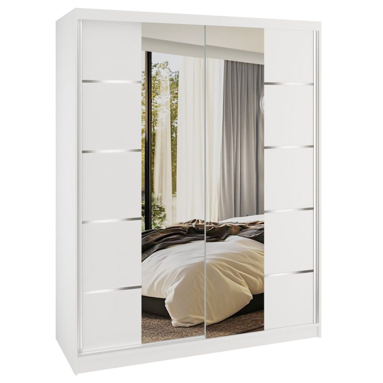 Dressing 133 cm Belini mat alb cu usi glisante cu oglinda si sertare ME SERENITY SZP6/0/W/W/0/HIAL