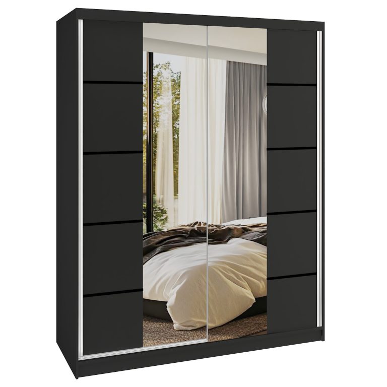 Dressing 133 cm Belini negru mat cu usi glisante cu oglinda si sertare ME SERENITY SZP6/0/B/B/0/HIAL