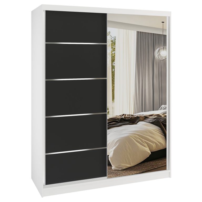 Dressing 133 cm Belini mat negru cu usi glisante cu oglinda si sertare MBP SERENITY SZP6/0/W/B/0/HIAL