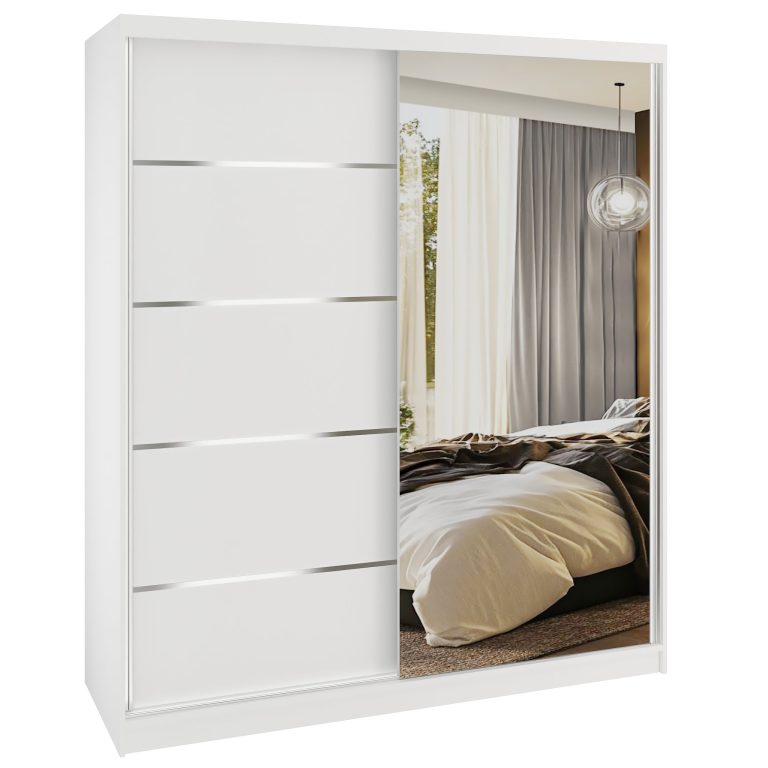 Dressing 158 cm Belini mat alb cu usi glisante cu oglinda si sertare MBP SERENITY SZP7/0/W/W/0/HIAL