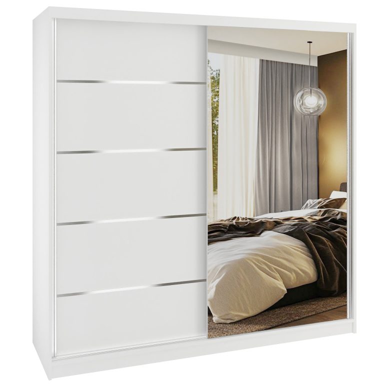 Dressing 200 cm Belini mat alb cu usi glisante cu oglinda si sertare MBP SERENITY SZP5/0/W/W/0/HIAL