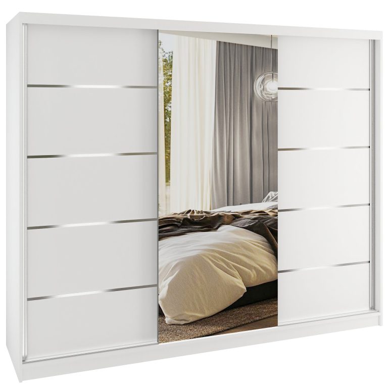 Dressing 232 cm Belini mat alb cu usi glisante cu oglinda si sertare MBP SERENITY SZP8/0/W/W/0/HIAL