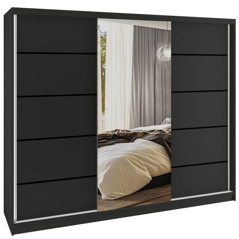 Dressing 232 cm Belini negru mat cu usi glisante cu oglinda si sertare MBP SERENITY SZP8/0/B/B/0/HIAL
