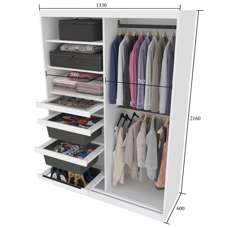 Dressing 133 cm Belini mat alb cu usi glisante cu oglinda si sertare MBP SERENITY SZP6/0/W/W/0/HIAL