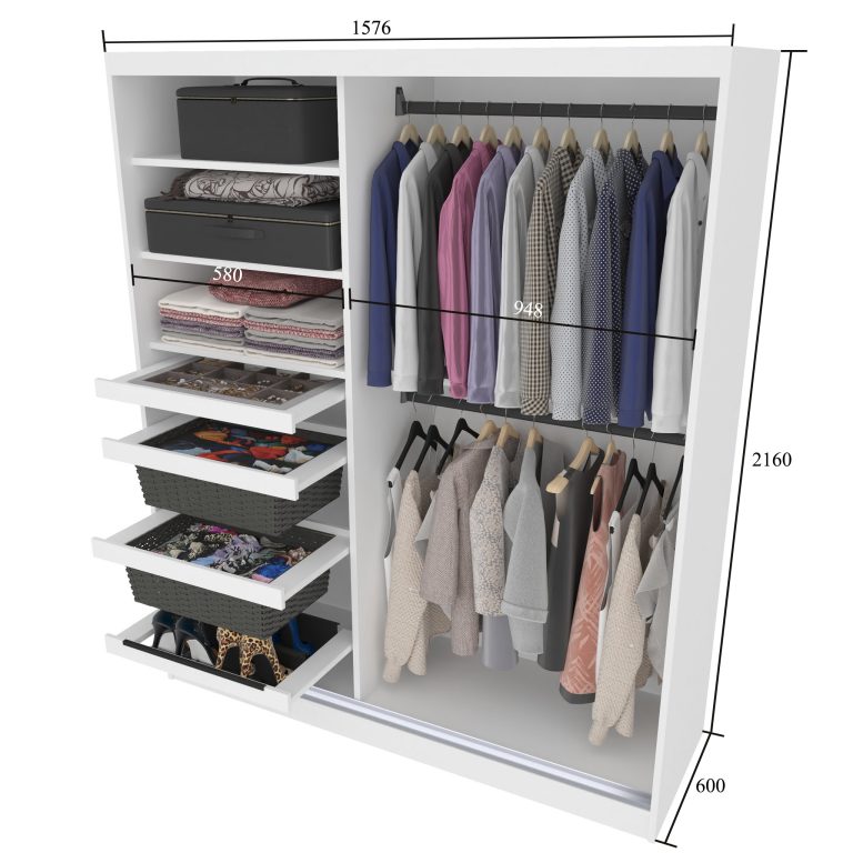 Dressing 158 cm Belini mat alb cu usi glisante cu oglinda si sertare ME SERENITY SZP7/0/W/W/0/HIAL