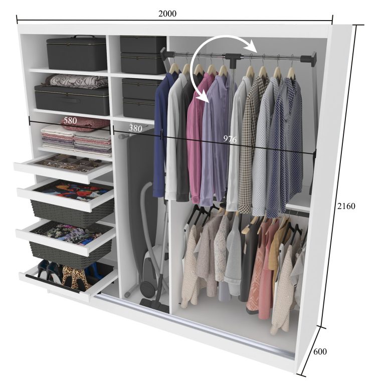 Dressing 200 cm Belini mat alb cu usi glisante cu oglinda si sertare ME SERENITY SZP5/0/W/W/0/HIAL
