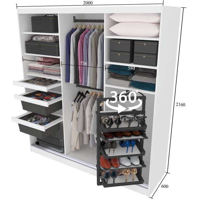 Dressing 200 cm Belini alb mat/stejar wotan cu usi glisante cu oglinda si sertare MT SERENITY SZP5/0/W/DW/0/HIAL
