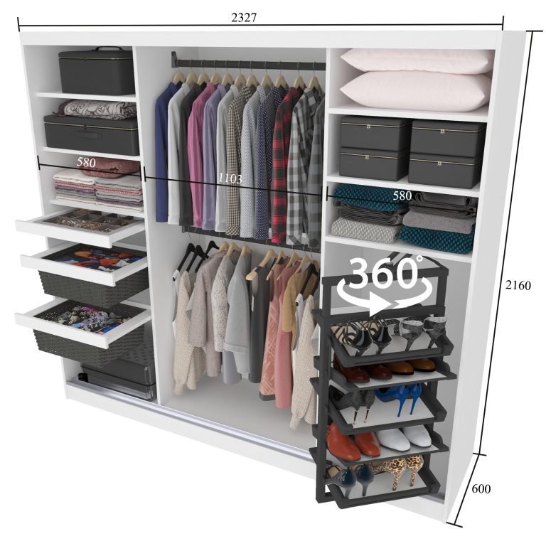Dressing 232 cm Belini alb mat/alb lucios cu usi glisante cu oglinda si sertare MGB SERENITY SZP8/0/W/W/0/HIAL