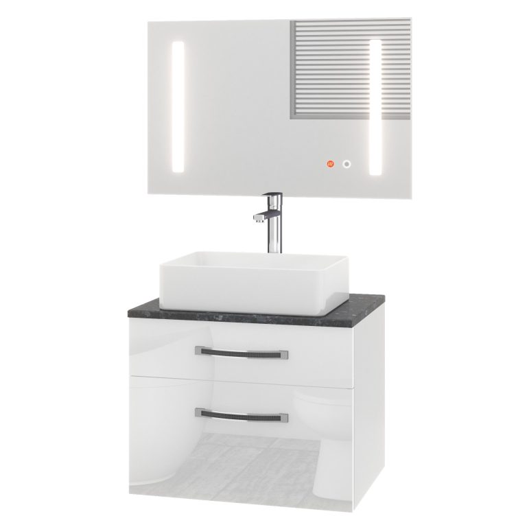 Set mobilier de baie  Euphoria alb lucios EUP P 60/0/W/W/0/BK/MB