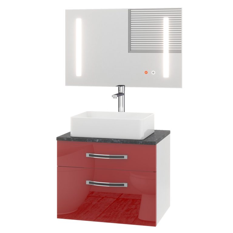 Set mobilier de baie Euphoria roșu lucios EUP P 60/0/W/R/0/BK/MB