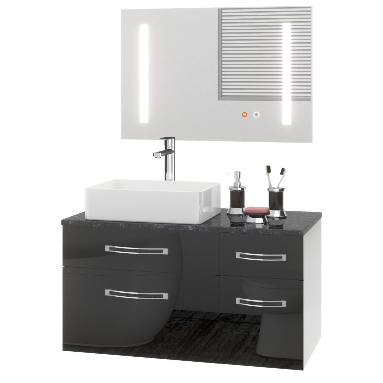 Set mobilier de baie Euphoria negru lucios EUP P 90P/0/W/B/0/BK/MB