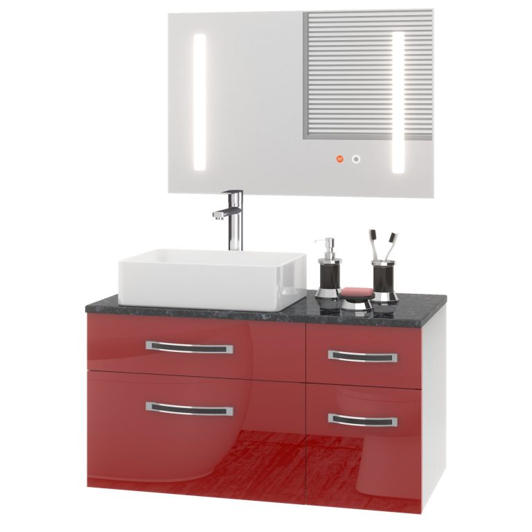 Set mobilier de baie Euphoria roșu lucios EUP P 90P/0/W/R/0/BK/MB