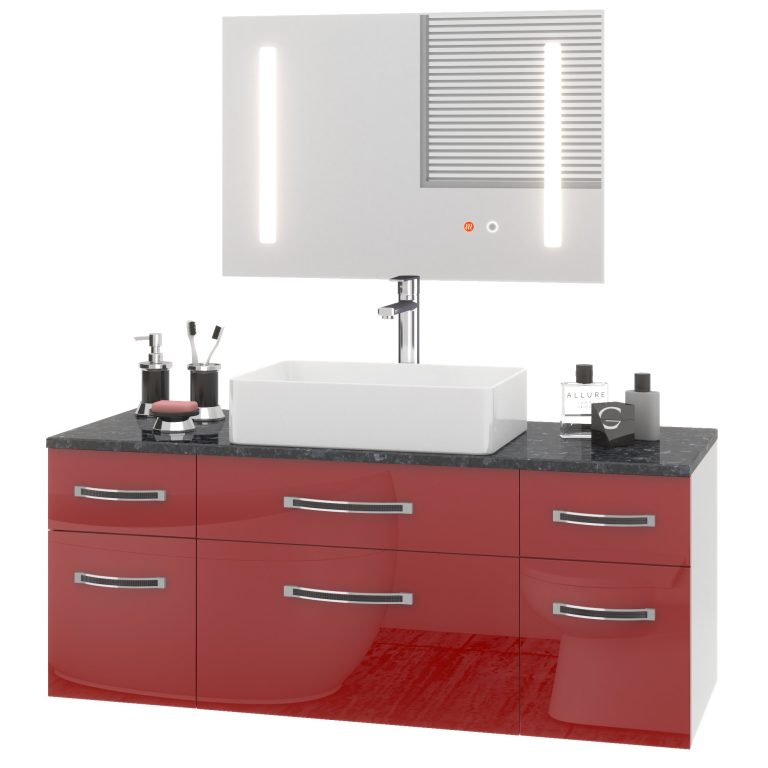 Set mobilier de baie Euphoria roșu lucios EUP P 120/0/W/R/0/BK/MB