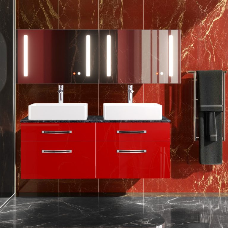 Set mobilier de baie Euphoria roșu lucios EUP P 120D/0/W/R/0/BK/MB