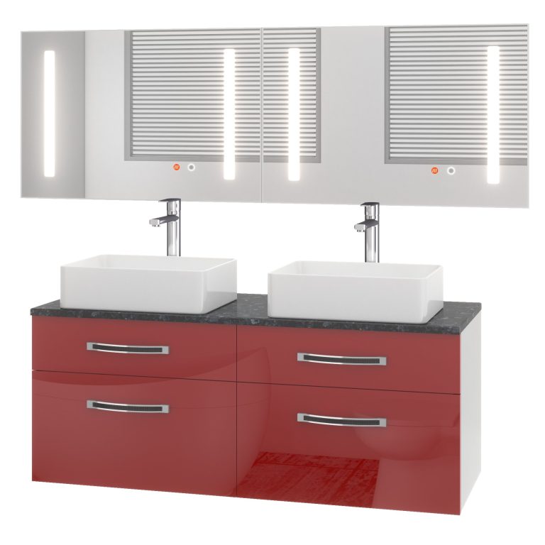 Set mobilier de baie Euphoria roșu lucios EUP P 120D/0/W/R/0/BK/MB