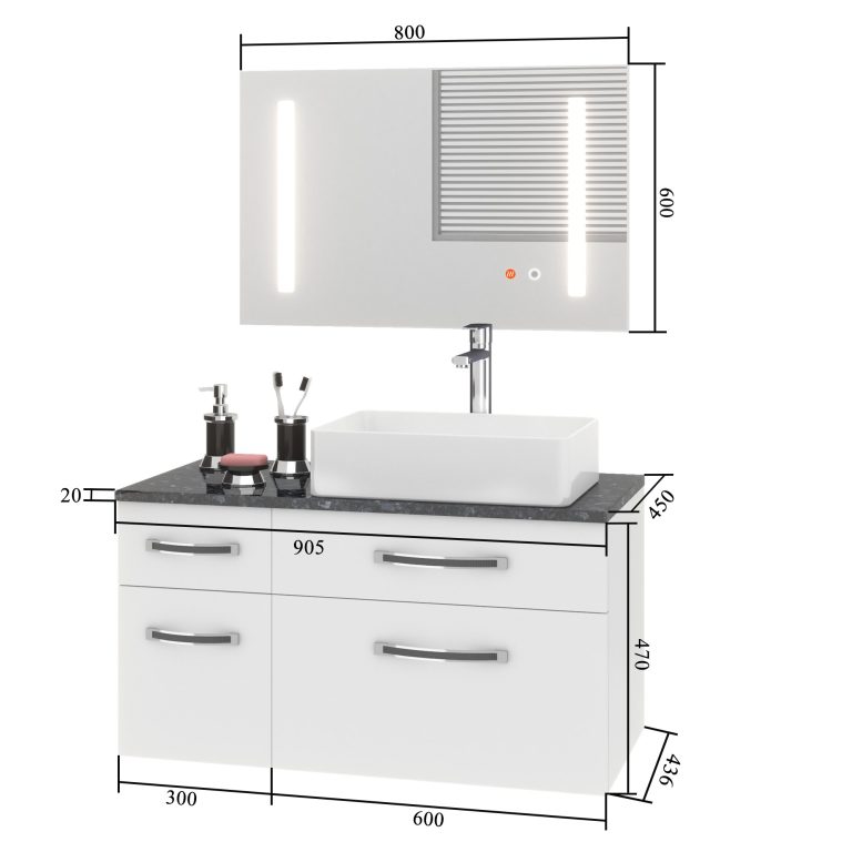 Set mobilier de baie Euphoria roșu lucios EUP P 90L/0/W/R/0/BK/MB