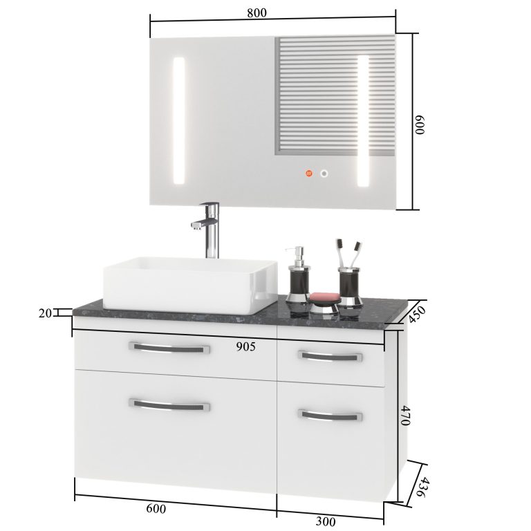 Set mobilier de baie Euphoria alb lucios EUP P 90P/0/W/W/0/BK/MB