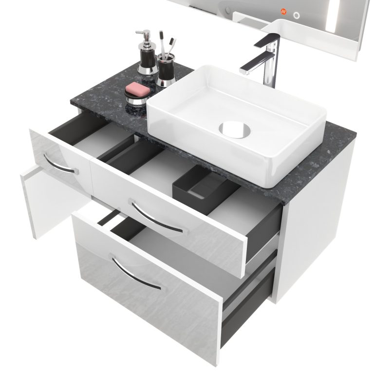 Set mobilier de baie Euphoria roșu lucios EUP P 90L/0/W/R/0/BK/MB