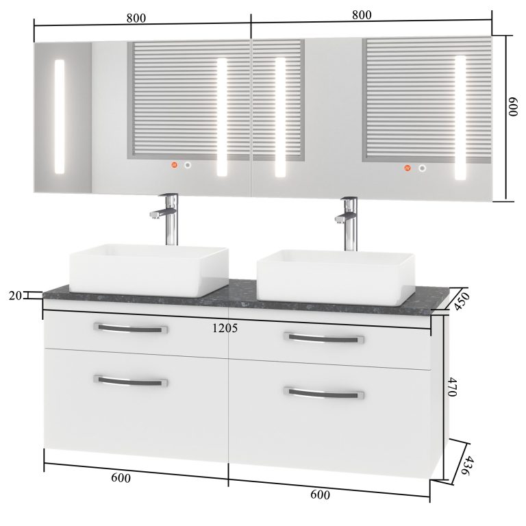Set mobilier de baie Euphoria alb lucios EUP P 120D/0/W/W/0/BK/MB