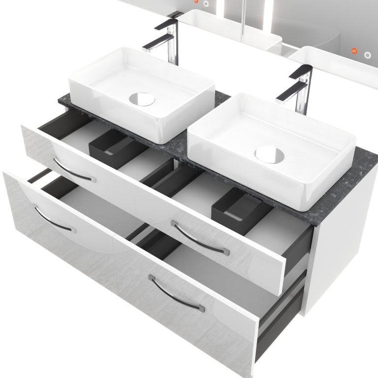 Set mobilier de baie Euphoria alb lucios EUP P 120D/0/W/W/0/BK/MB