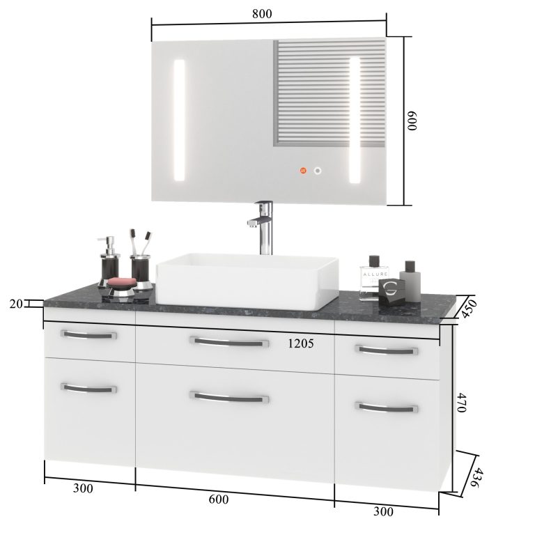 Set mobilier de baie Euphoria alb lucios EUP P 120/0/W/W/0/BK/MB